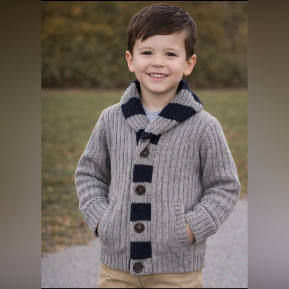 GAP kids Gray Cardigan with Navy blue Stripes